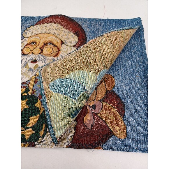 Vtg Christmas Santa Claus Teddy Bear Woven Tapestry Placemats Set of 4 - Picture 8 of 10